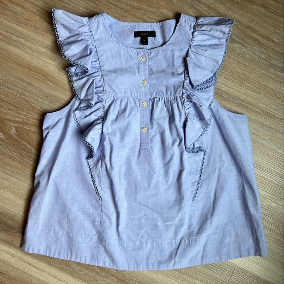 J.Crew Blue Eyelet Ruffle Sleeve Top Size 6 cotton - Picture 2 of 7